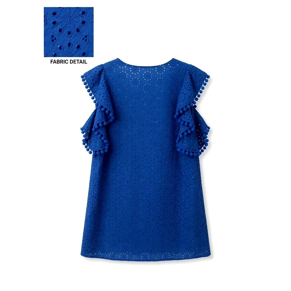 Lilly Pulitzer Astara Dress Baha Blue Womens Sz XL Neon Sunburst Eyelet Pompoms - Picture 14 of 16